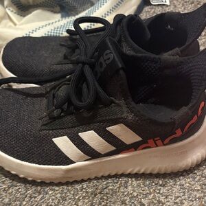 Adidas Kids Black Sneakers with White and Red Accents